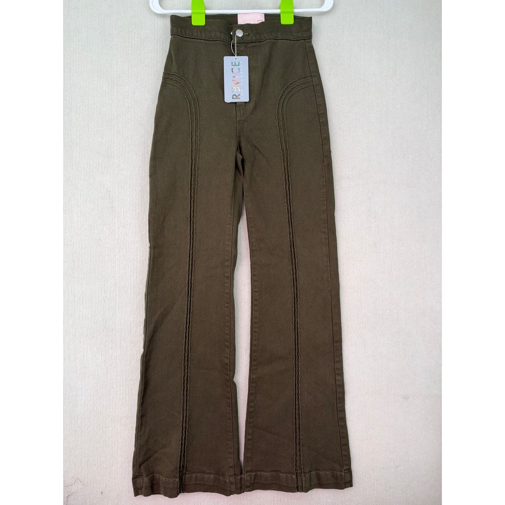 NWT REVICÉ Denim Women's 27 Army Green High Rise Flare Jeans Y2K Made USA